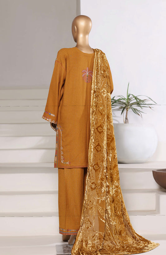 Sadabahar Luxury Embroidered Dhanak Stitched 3 Piece Suit - Design-01 - SBD25LXD - Mustard - Winter Collection