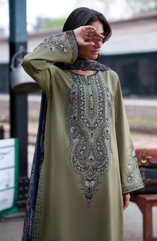 Safarnama by Casual Lite Embroidered Cotton Lawn Stitched 3 Piece Suit - Sadhbh Sage - CL26SFR - Green - Summer Collection