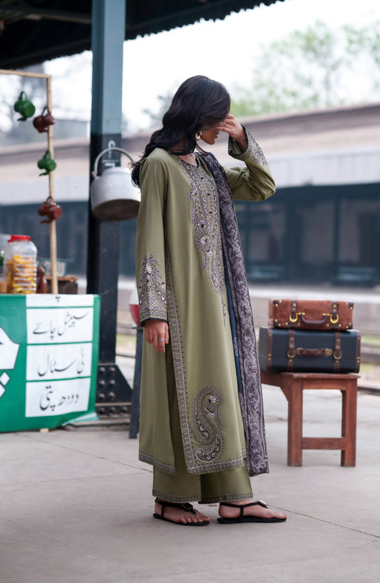 Safarnama by Casual Lite Embroidered Cotton Lawn Stitched 3 Piece Suit - Sadhbh Sage - CL26SFR - Green - Summer Collection