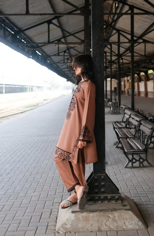 Safarnama by Casual Lite Embroidered Cotton Lawn Stitched 3 Piece Suit - Ciara Earth - CL26SFR - Brown - Summer Collection