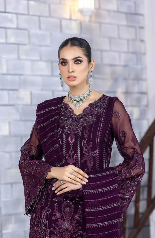 Safeera by Flossie Embroidered Chiffon Unstitched 3 Piece Suit - Design-03 - Burgundy - Formals Collection