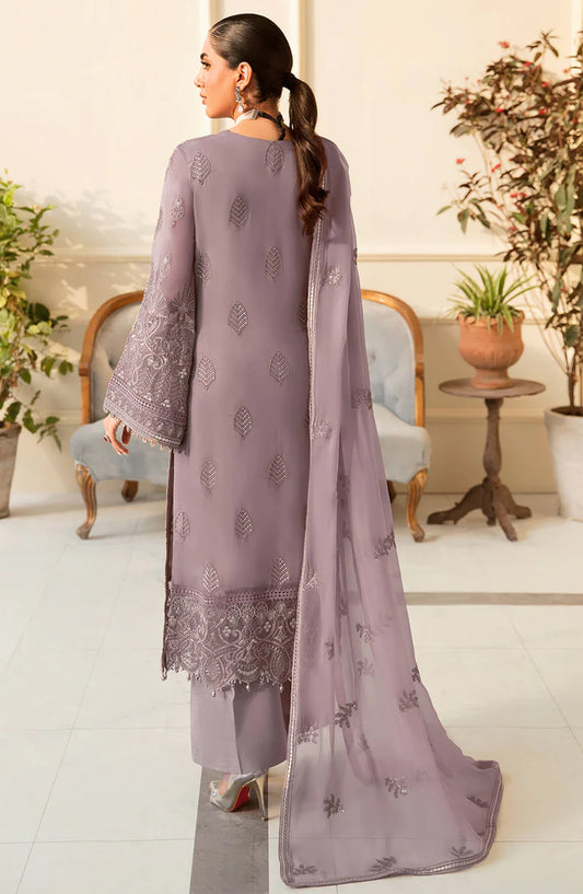 Safeera by Flossie Embroidered Chiffon Unstitched 3 Piece Suit - S-1210 Design-10 - Violet Ice - Formals Collection