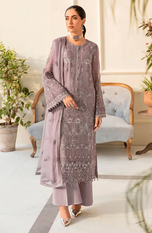 Safeera by Flossie Embroidered Chiffon Unstitched 3 Piece Suit - S-1210 Design-10 - Violet Ice - Formals Collection