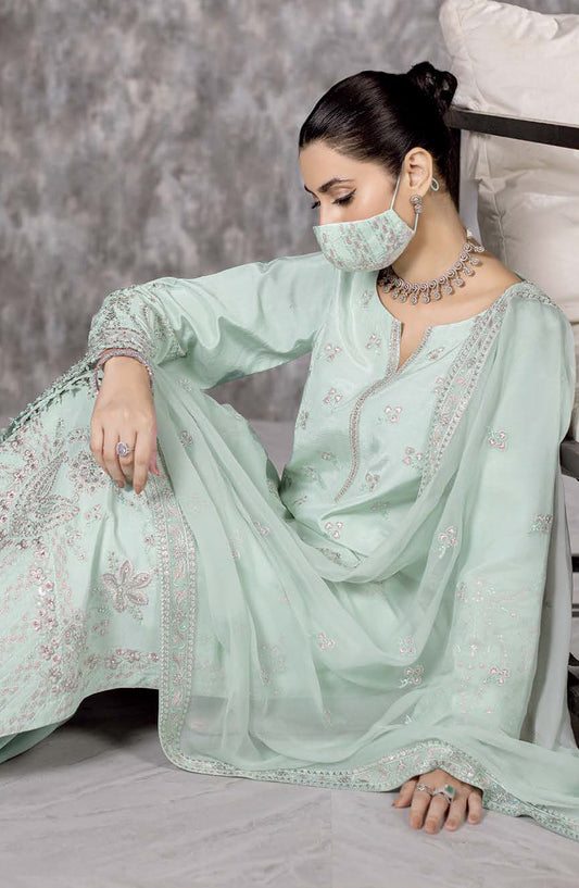 Safeera by Flossie Embroidered Raw Silk Unstitched 3 Piece Suit - RS-06 - FLS25RS - Teal - Formal Collection