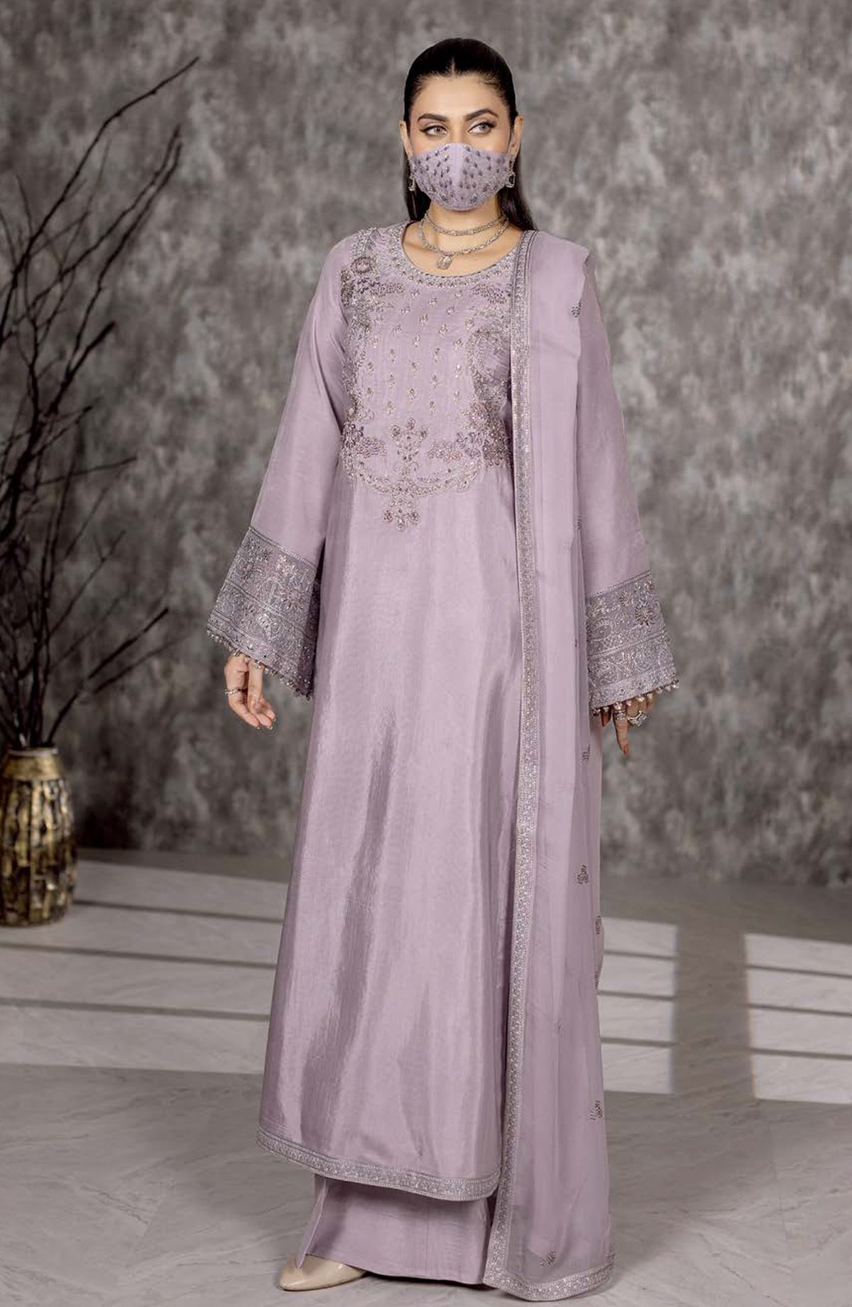 Safeera by Flossie Embroidered Raw Silk Unstitched 3 Piece Suit - RS-05 - FLS25RS - Pink - Formal Collection