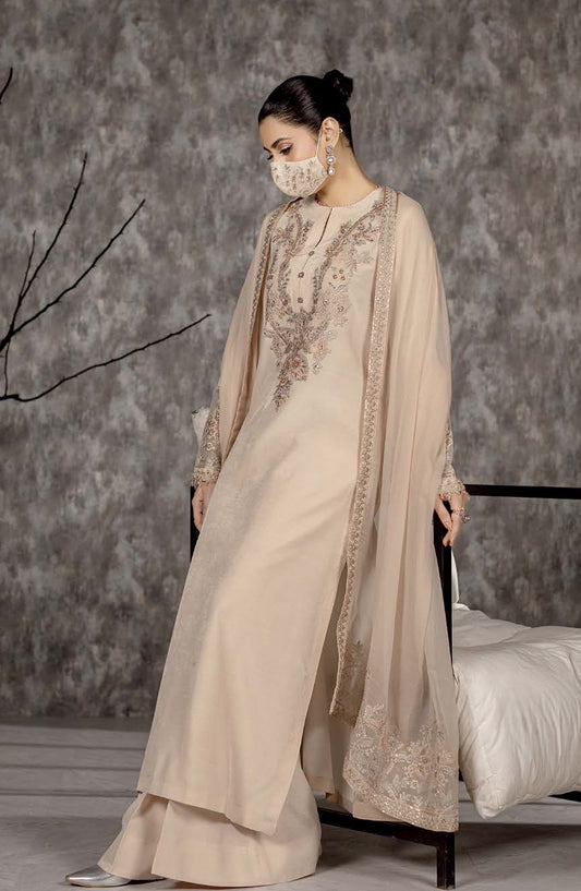 Safeera by Flossie Embroidered Raw Silk Unstitched 3 Piece Suit - RS-04 - FLS25RS - Peach - Formal Collection