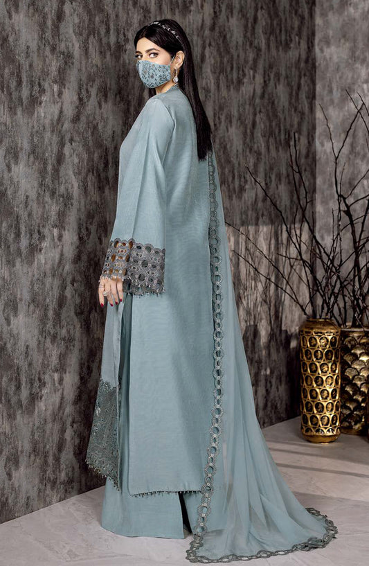 Safeera by Flossie Embroidered Raw Silk Unstitched 3 Piece Suit - RS-03 - FLS25RS - Blue - Formal Collection