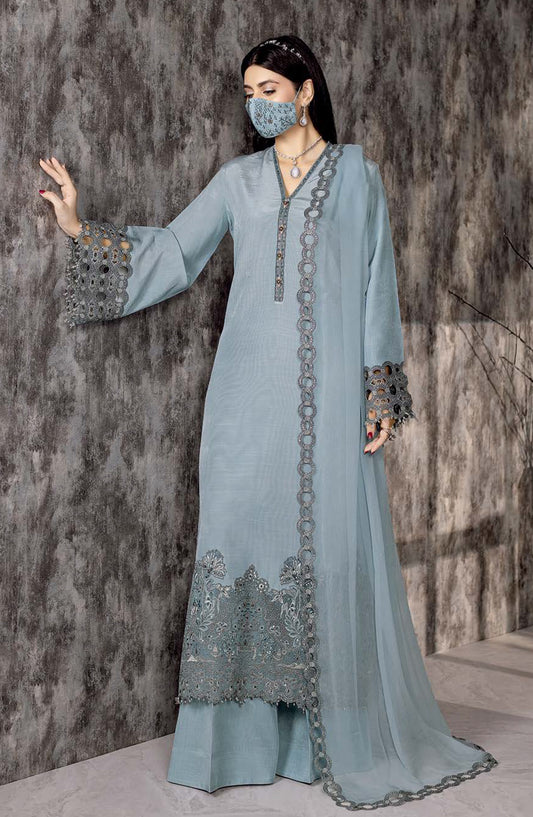 Safeera by Flossie Embroidered Raw Silk Unstitched 3 Piece Suit - RS-03 - FLS25RS - Blue - Formal Collection