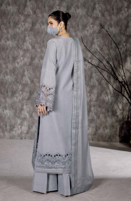 Safeera by Flossie Embroidered Raw Silk Unstitched 3 Piece Suit - RS-01 - FLS25RS - Grey - Formal Collection
