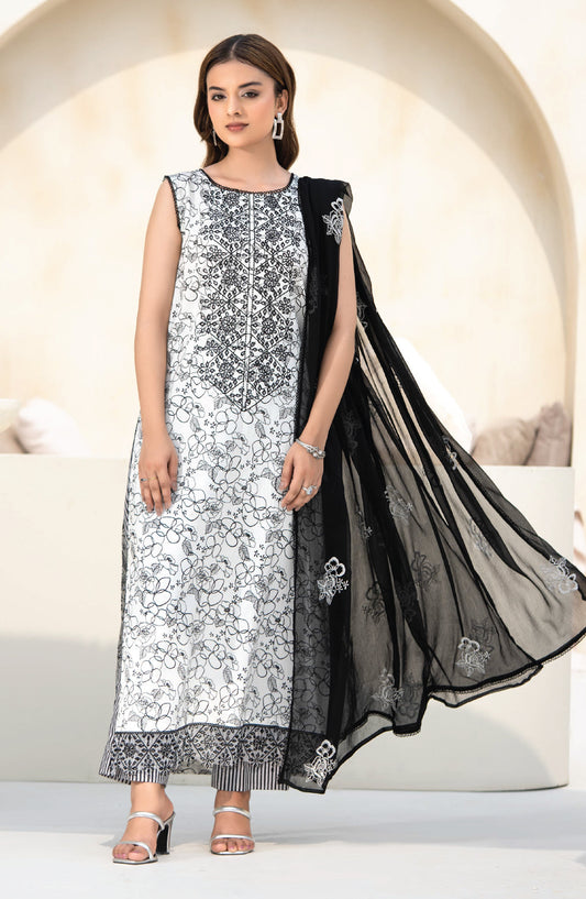 Saffron by Sanam Saeed Embroidered Lawn Unstitched 3 Piece Suit - D-09 - AK26SOF - Black - Summer Collection