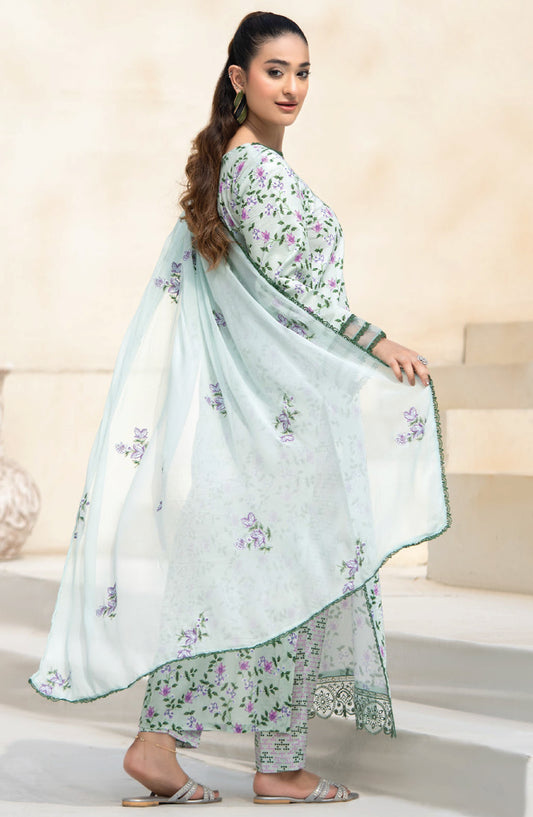 Saffron by Sanam Saeed Embroidered Lawn Unstitched 3 Piece Suit - D-04 - AK26SOF - Green - Summer Collection