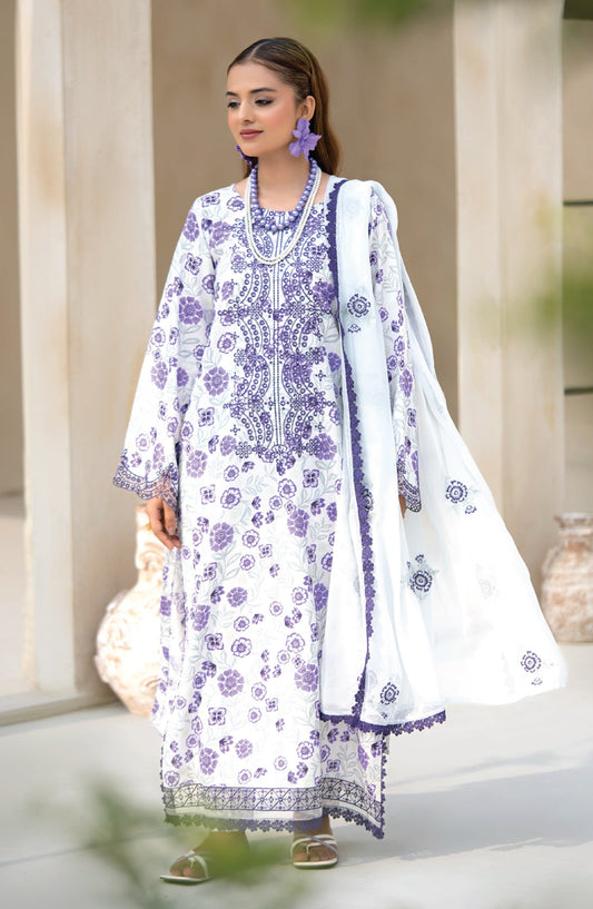 Saffron by Sanam Saeed Embroidered Lawn Unstitched 3 Piece Suit - D-03 - AK26SOF - White - Summer Collection