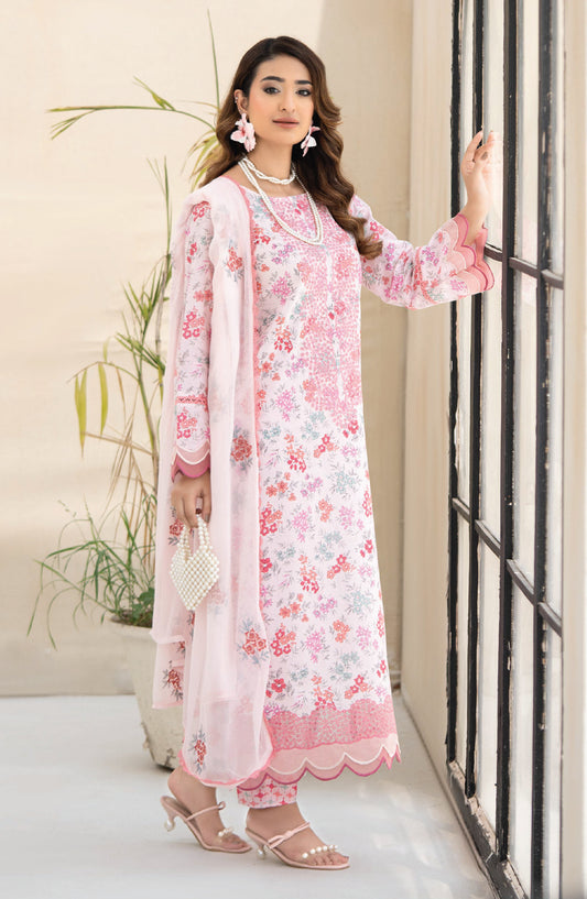 Saffron by Sanam Saeed Embroidered Lawn Unstitched 3 Piece Suit - D-02 - AK26SOF - Pink - Summer Collection