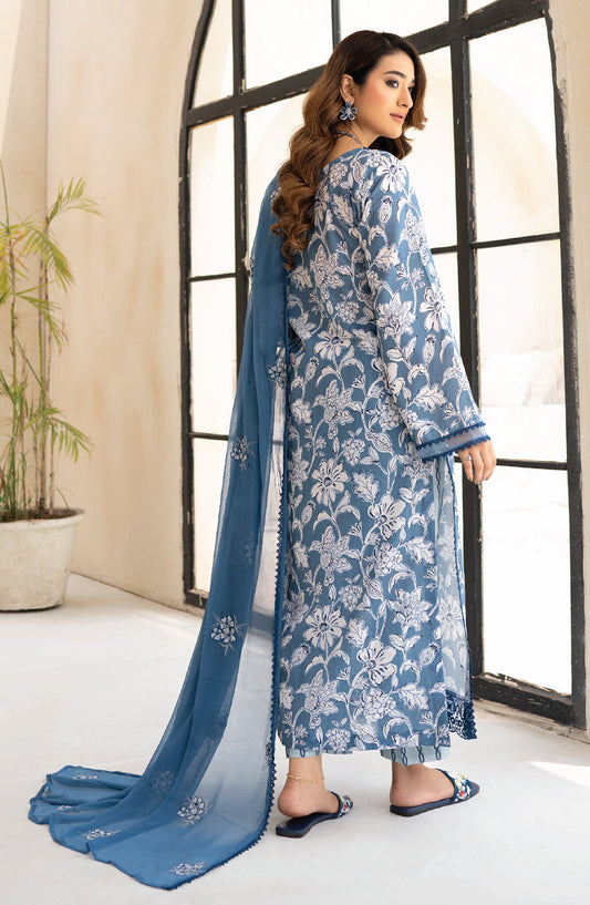 Saffron by Sanam Saeed Embroidered Lawn Unstitched 3 Piece Suit - D-01 - AK26SOF - Blue - Summer Collection
