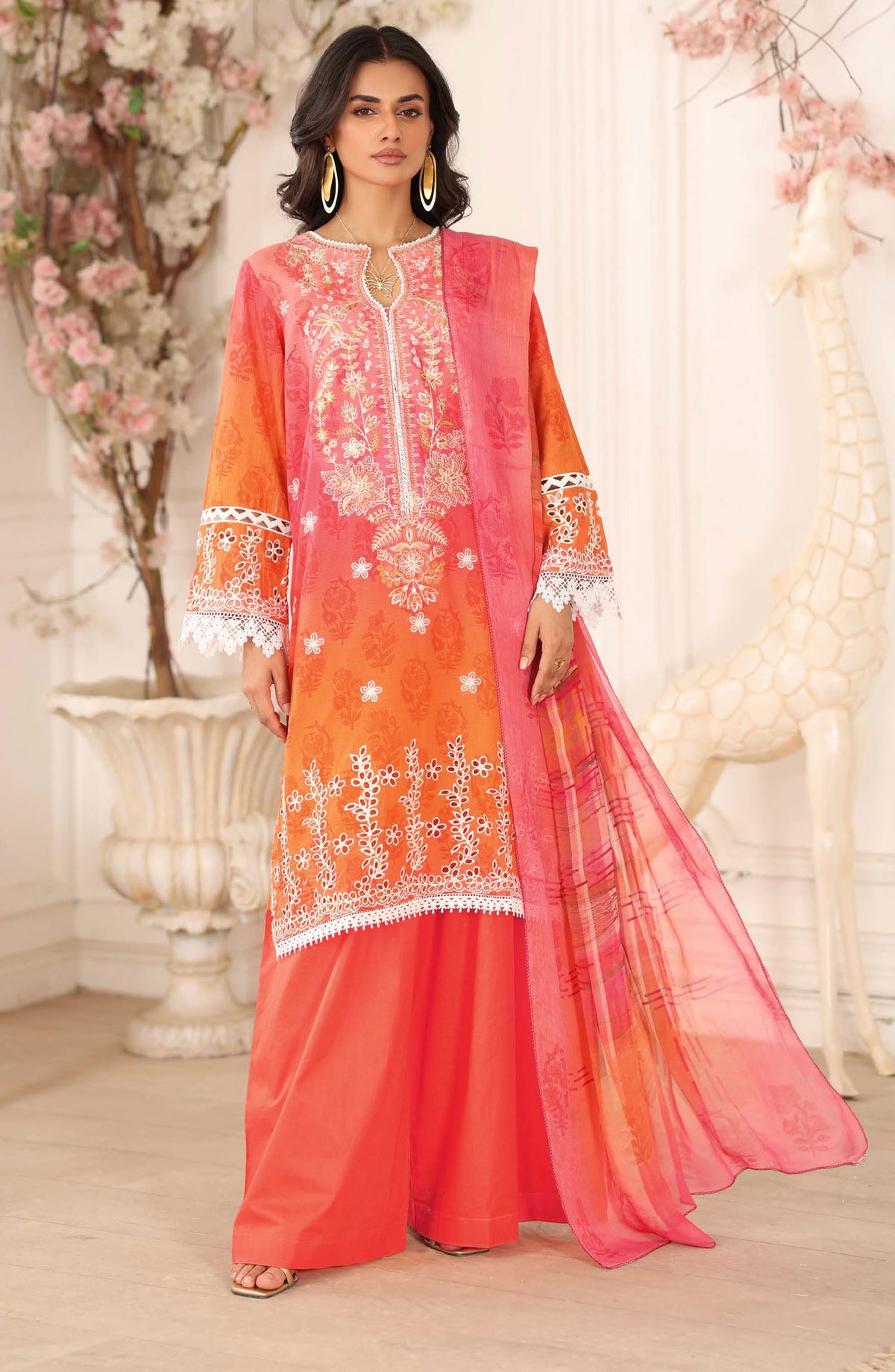Safoora by Johra Embroidered Lawn Unstitched 3 Piece Suit - JH-980 - JH25SFA - Orange - Summer Collection