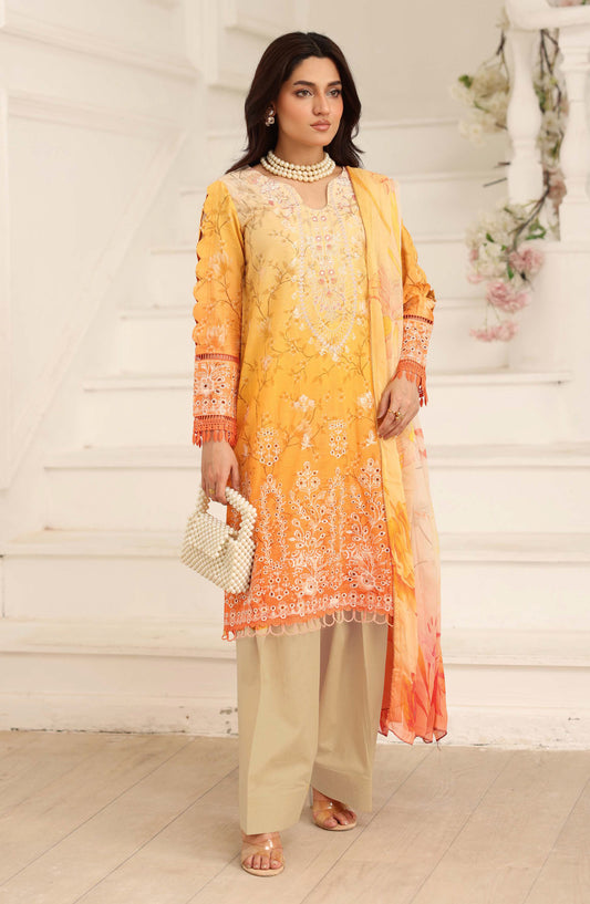 Safoora by Johra Embroidered Lawn Unstitched 3 Piece Suit - JH-976 - JH25SFA - Orange - Summer Collection