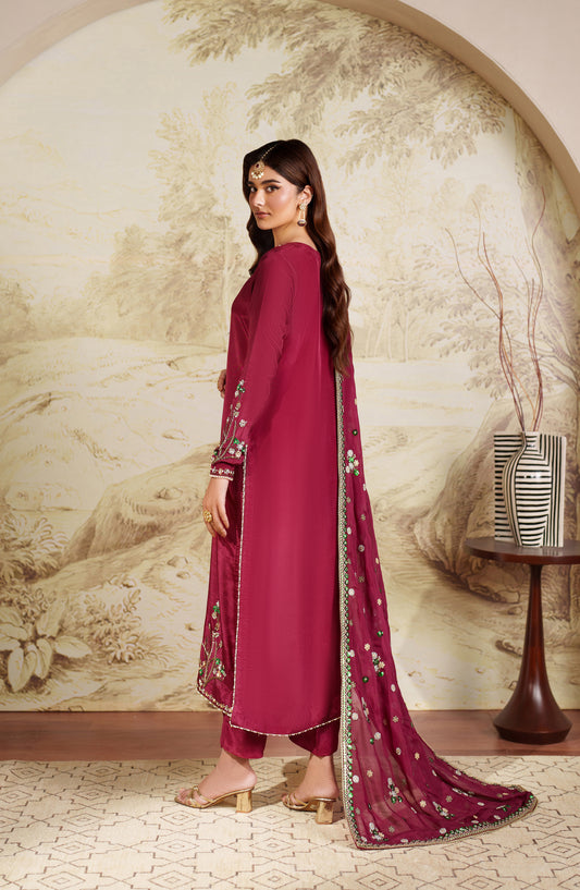 Saheera by Zarif Embroidered Tussel Silk Unstitched 3 Piece Suit - ZRF-ZHE-02 SHAMMA - ZRF25SRA - Pink - Luxury Collection