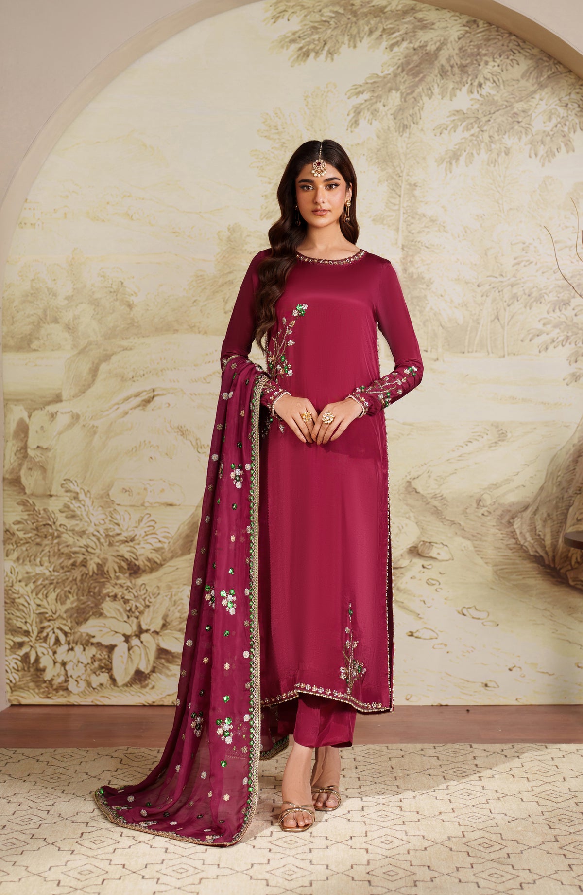 Saheera by Zarif Embroidered Tussel Silk Unstitched 3 Piece Suit - ZRF-ZHE-02 SHAMMA - ZRF25SRA - Pink - Luxury Collection