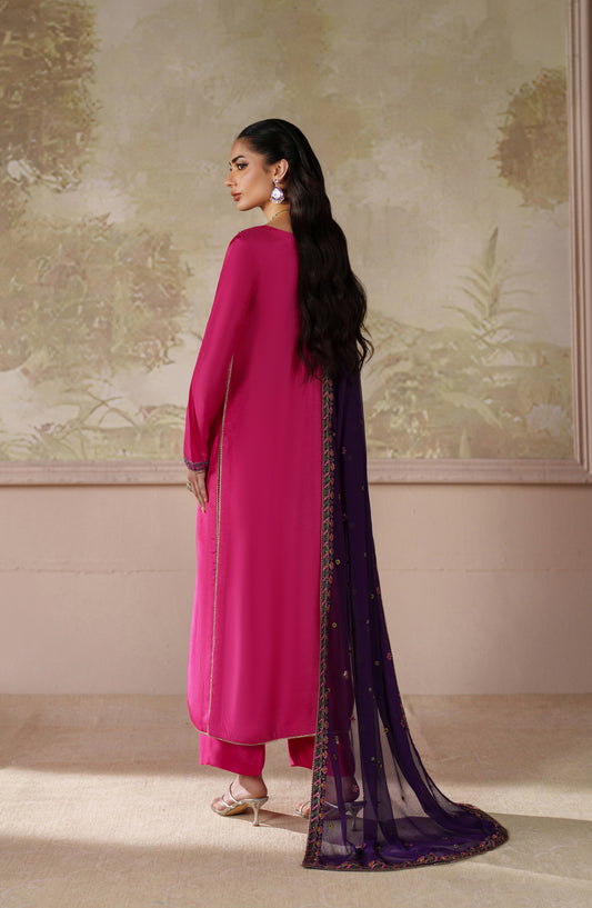 Saheera by Zarif Embroidered Tussel Silk Unstitched 3 Piece Suit - ZRF-ZHE-04 HANEERA - ZRF25SRA - Pink - Luxury Collection