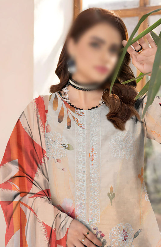 Sahil Embroidered Lawn Unstitched 3 Piece Suit - Design-08 - AK25SHL3 - Orange - Summer Collection