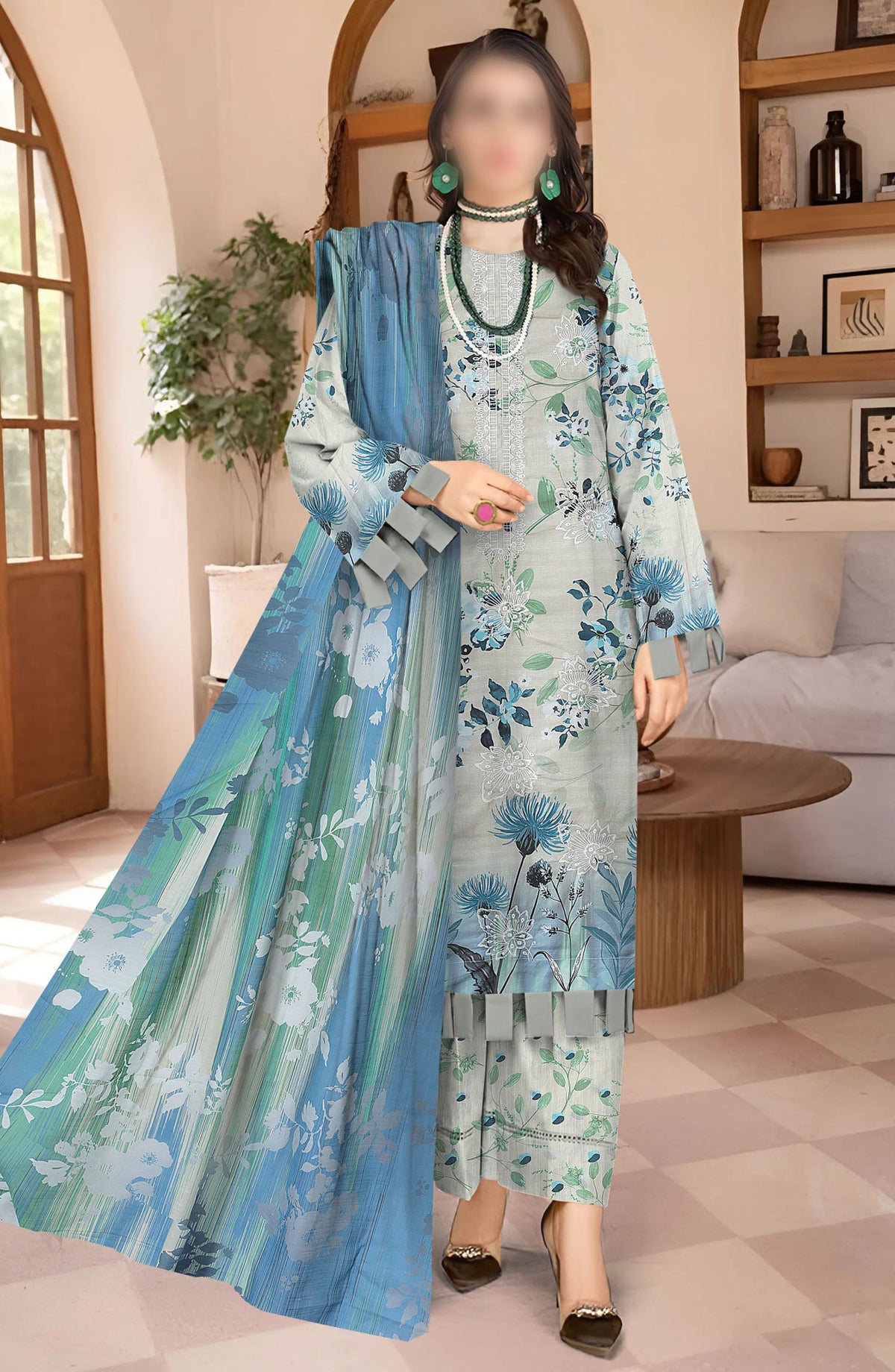 Sahil Embroidered Lawn Unstitched 3 Piece Suit - Design-04 - AK25SHL3 - Blue - Summer Collection