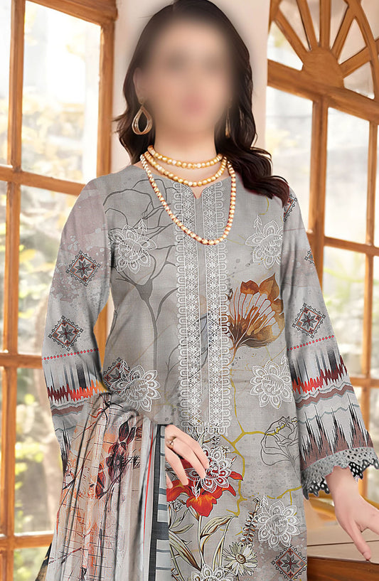 Sahil Embroidered Lawn Unstitched 3 Piece Suit - Design-03 - AK25SHL3 - Grey - Summer Collection