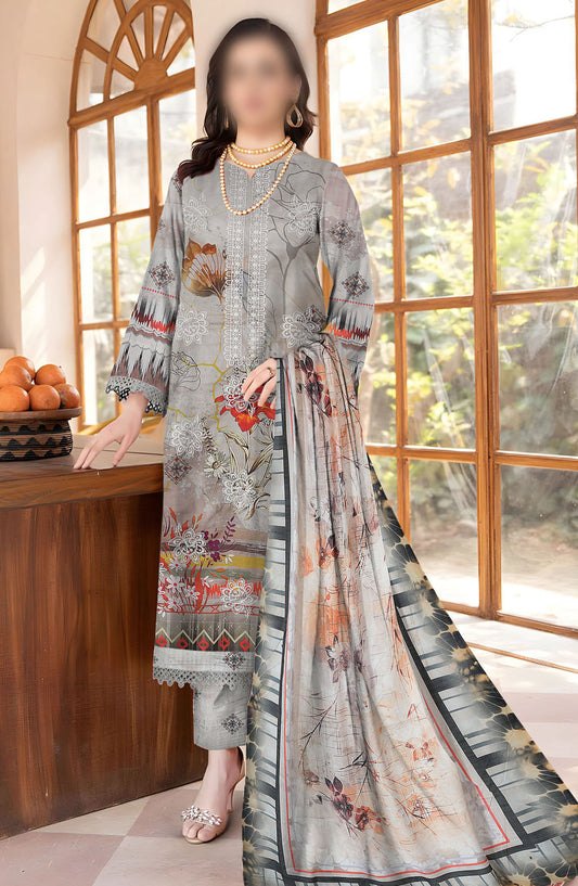 Sahil Embroidered Lawn Unstitched 3 Piece Suit - Design-03 - AK25SHL3 - Grey - Summer Collection