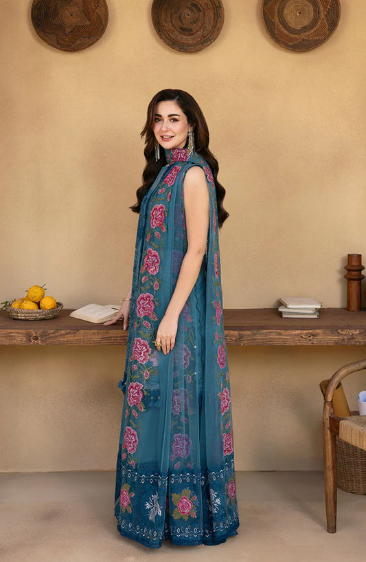 Saira Rizwan Embroidered Luxury Lawn Unstitched 3 Piece Suit - ALMA-SRL25-12 - SR25LL - Teal - Summer Collection