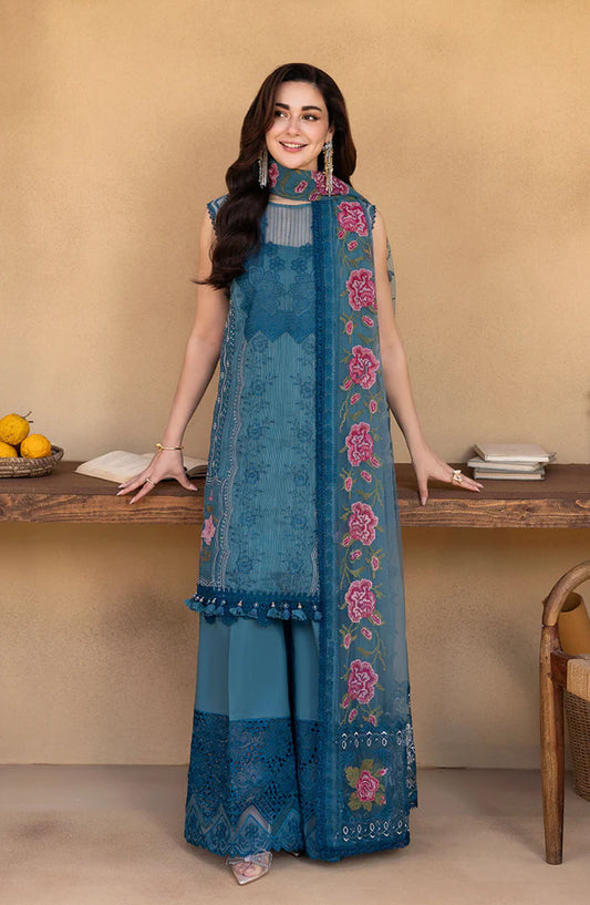 Saira Rizwan Embroidered Luxury Lawn Unstitched 3 Piece Suit - ALMA-SRL25-12 - SR25LL - Teal - Summer Collection