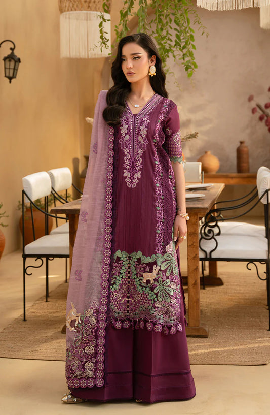 Saira Rizwan Embroidered Luxury Lawn Unstitched 3 Piece Suit - VALERIE-SRL25-11 - SR25LL - Plum - Summer Collection