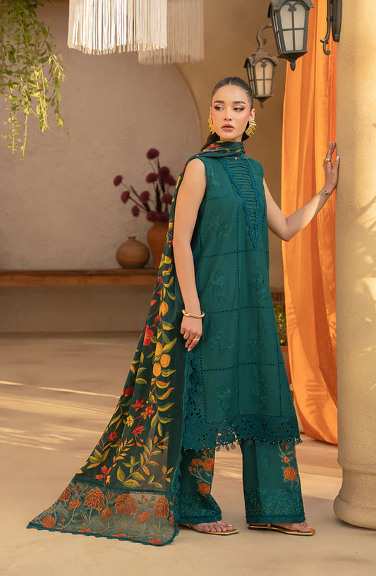 Saira Rizwan Embroidered Luxury Lawn Unstitched 3 Piece Suit - LIRA-SRL25-10 - SR25LL - Green - Summer Collection
