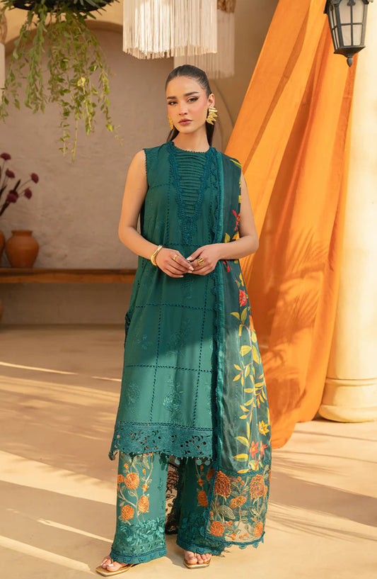 Saira Rizwan Embroidered Luxury Lawn Unstitched 3 Piece Suit - LIRA-SRL25-10 - SR25LL - Green - Summer Collection