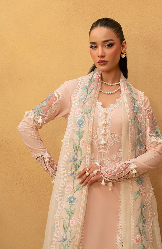 Saira Rizwan Embroidered Luxury Lawn Unstitched 3 Piece Suit - FREYA-SRL25-09 - SR25LL - Peach - Summer Collection