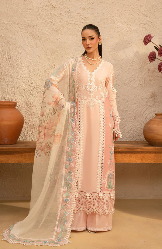Saira Rizwan Embroidered Luxury Lawn Unstitched 3 Piece Suit - FREYA-SRL25-09 - SR25LL - Peach - Summer Collection