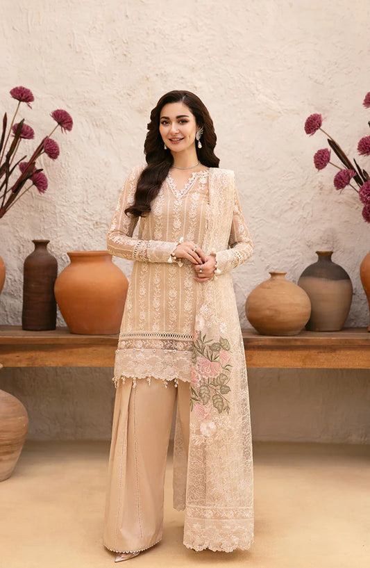 Saira Rizwan Embroidered Luxury Lawn Unstitched 3 Piece Suit - MADONNA-SRL25-08 - SR25LL - Beige - Summer Collection