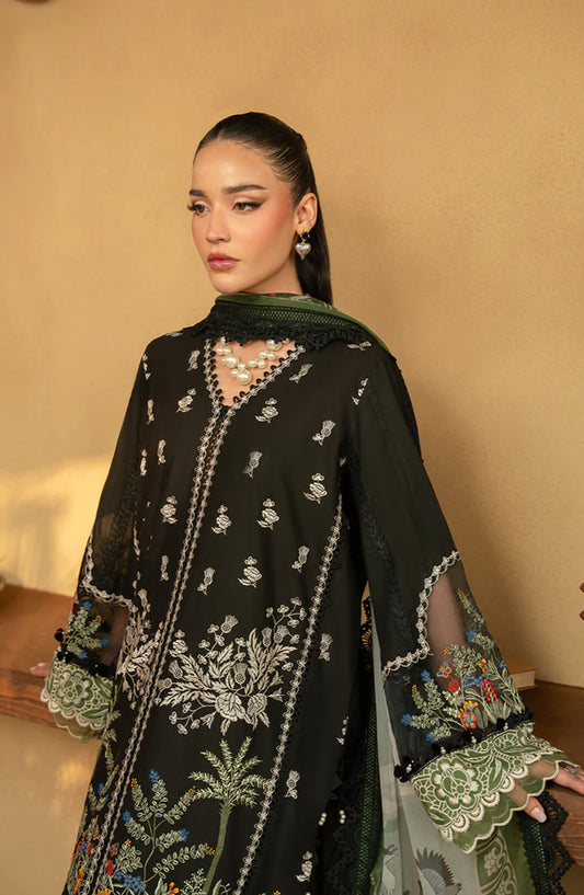 Saira Rizwan Embroidered Luxury Lawn Unstitched 3 Piece Suit - MARY-SRL25-07 - SR25LL - Black - Summer Collection