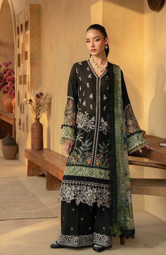 Saira Rizwan Embroidered Luxury Lawn Unstitched 3 Piece Suit - MARY-SRL25-07 - SR25LL - Black - Summer Collection