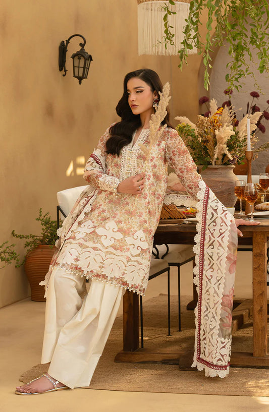 Saira Rizwan Embroidered Luxury Lawn Unstitched 3 Piece Suit - MAYA-SRL25-06 - SR25LL - White - Summer Collection