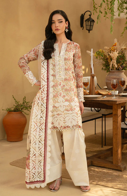 Saira Rizwan Embroidered Luxury Lawn Unstitched 3 Piece Suit - MAYA-SRL25-06 - SR25LL - White - Summer Collection