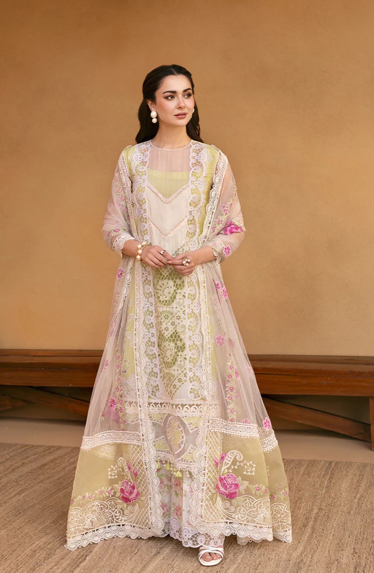 Saira Rizwan Embroidered Luxury Lawn Unstitched 3 Piece Suit - VERA-SRL25-05 - SR25LL - Lemon Yellow - Summer Collection
