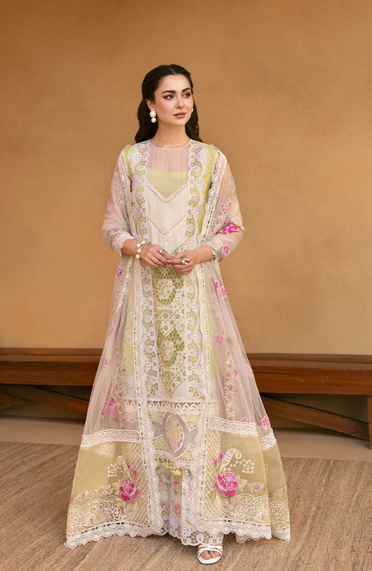 Saira Rizwan Embroidered Luxury Lawn Unstitched 3 Piece Suit - VERA-SRL25-05 - SR25LL - Lemon Yellow - Summer Collection