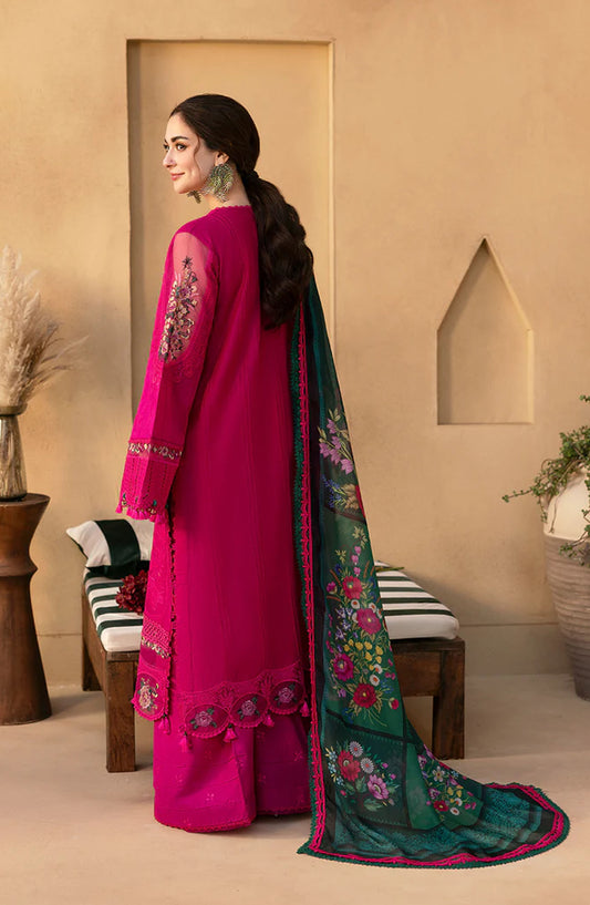 Saira Rizwan Embroidered Luxury Lawn Unstitched 3 Piece Suit - ELODIE-SRL25-04 - SR25LL - Hot Pink - Summer Collection