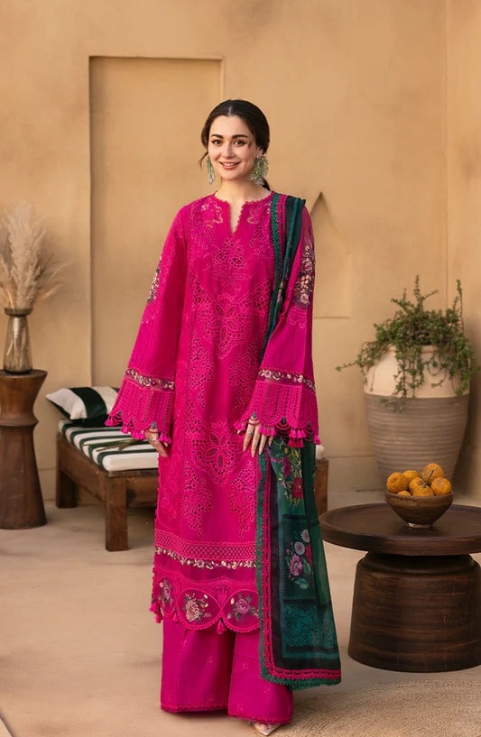 Saira Rizwan Embroidered Luxury Lawn Unstitched 3 Piece Suit - ELODIE-SRL25-04 - SR25LL - Hot Pink - Summer Collection