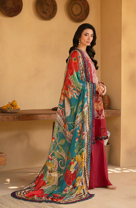 Saira Rizwan Embroidered Luxury Lawn Unstitched 3 Piece Suit - MANON-SRL25-02 - SR25LL - Red - Summer Collection