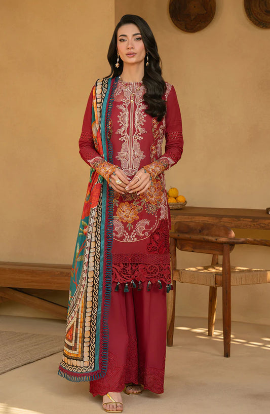 Saira Rizwan Embroidered Luxury Lawn Unstitched 3 Piece Suit - MANON-SRL25-02 - SR25LL - Red - Summer Collection