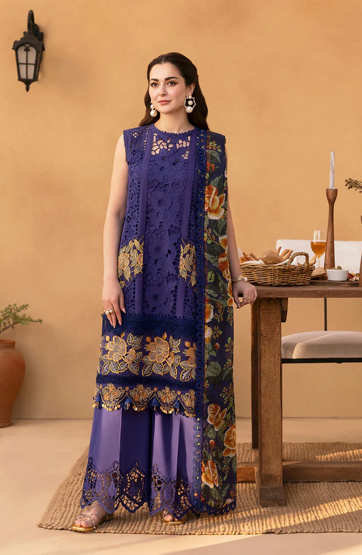 Saira Rizwan Embroidered Luxury Lawn Unstitched 3 Piece Suit - AIMEE-SRL25-01 - SR25LL - Indigo - Summer Collection