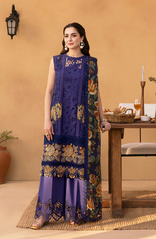 Saira Rizwan Embroidered Luxury Lawn Unstitched 3 Piece Suit - AIMEE-SRL25-01 - SR25LL - Indigo - Summer Collection