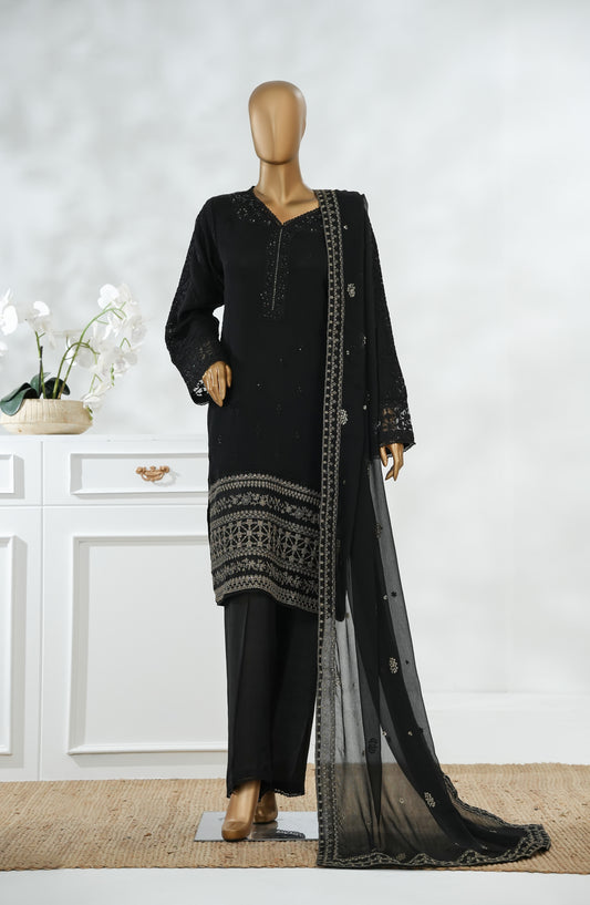 Sajni by Amna Khadija Luxury Embroidered Chiffon Stitched 3 Piece Suit - SLCP-05 - AM25SJNI - Black - Festive Collection
