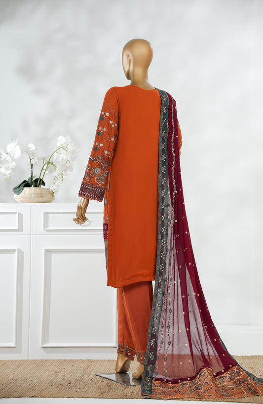 Sajni by Amna Khadija Luxury Embroidered Chiffon Stitched 3 Piece Suit - SLCP-03 - AM25SJNI - Orange - Festive Collection