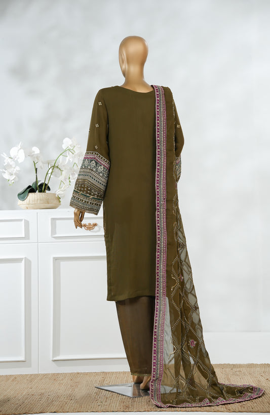 Sajni by Amna Khadija Luxury Embroidered Chiffon Stitched 3 Piece Suit - SLCP-01 - AM25SJNI - Mehndi - Festive Collection